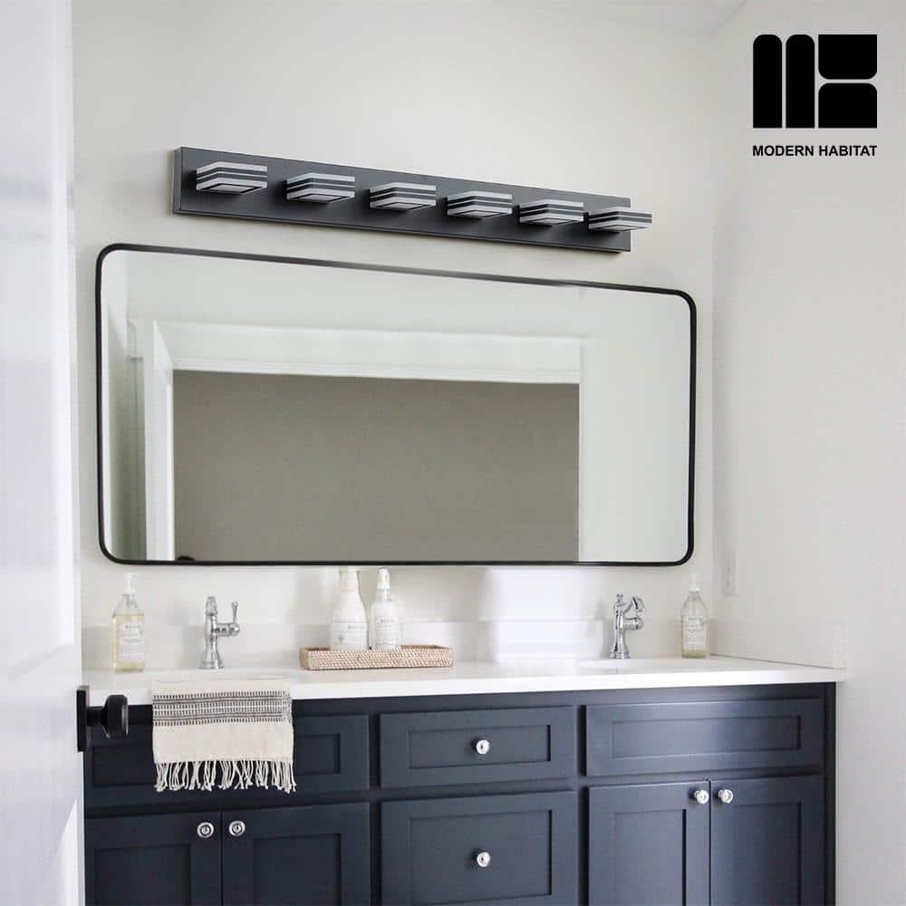 GlamourGaze 39 in. 6-Light Acrylic Black LED Vanity Light with Bathroom