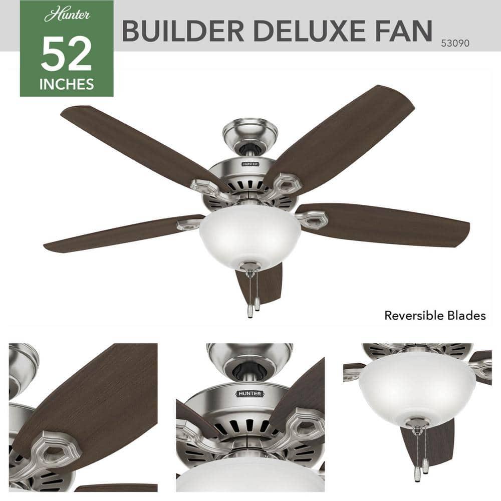 52" Builder Deluxe 5 - Blade Standard Ceiling Fan with Pull Chain and Light Kit Included