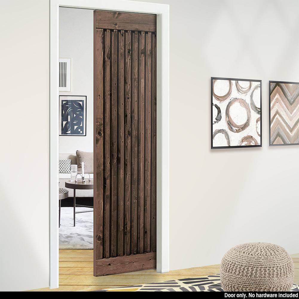 Calhome 84'' Solid Wood Paneled without Installation Hardware Kit Barn Door
