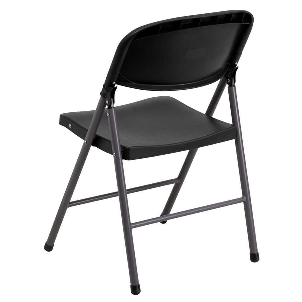 Flash Furniture HERCULES Series 330 lb. Capacity Black Plastic Folding Chair with Charcoal Frame