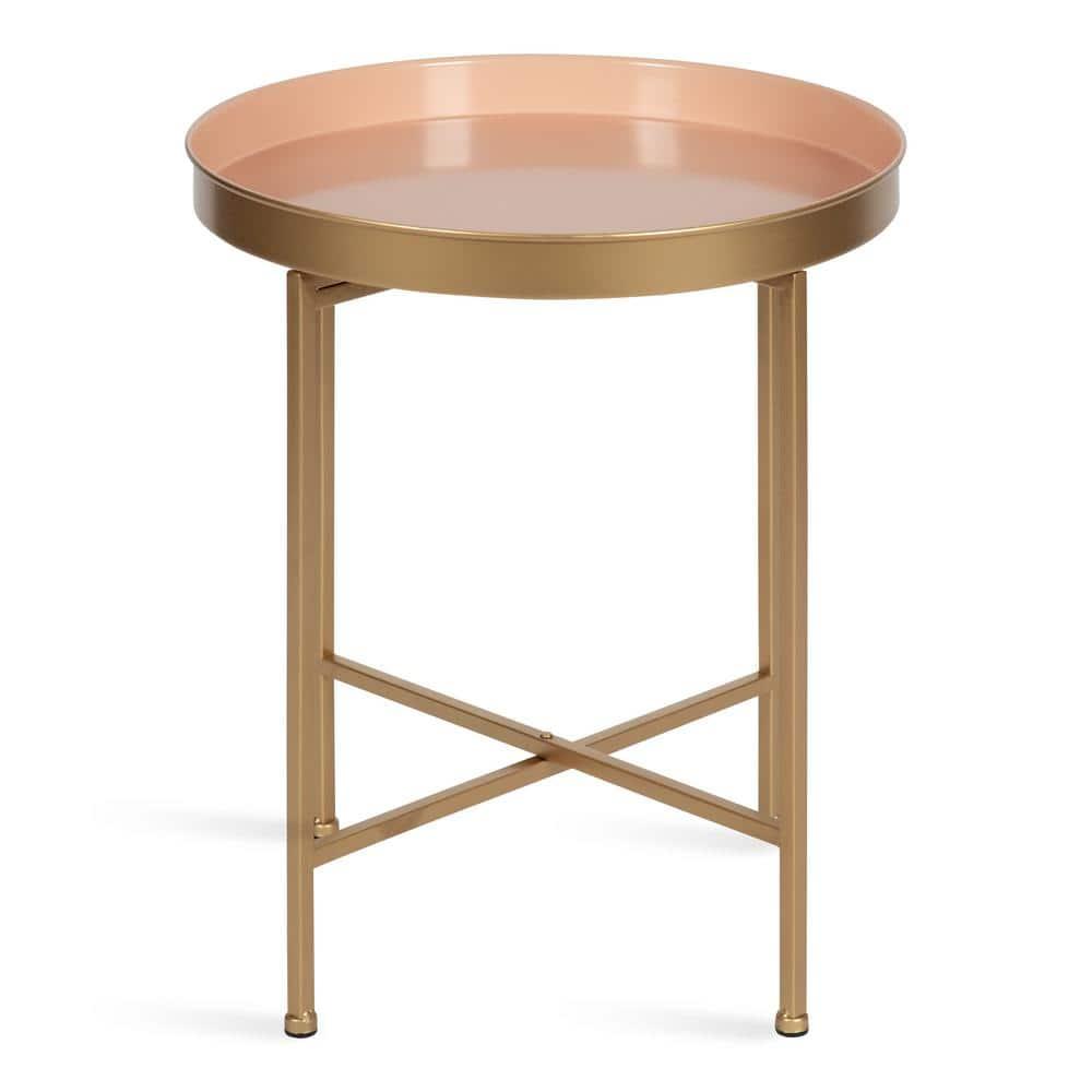 Kate and Laurel Celia Round Metal Side Table, 18.25x18.25x22, Pink and Gold