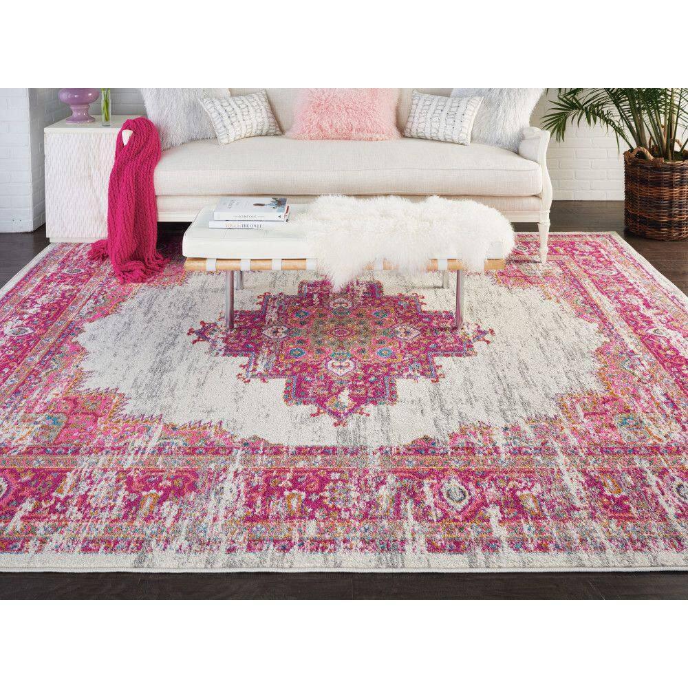 Nourison Passion Medallion Bohemian Indoor Rug Ivory/Fuchsia 8' x 10'