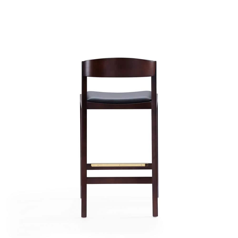 Manhattan Comfort Set of 2 Klismos Upholstered Beech Wood Counter Height Barstools Black: Faux Leather, Semi-Gloss Finish, Footrest