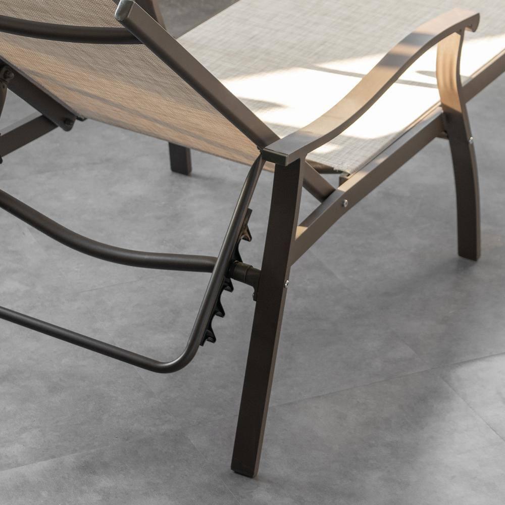 Beige Aluminum Outdoor Chaise Lounge with Armrests, Set of 2