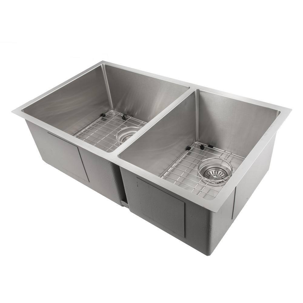 ZLINE SR60D-33 ZLINE 33 in. Chamonix Undermount Double Bowl Stainless Steel Kitchen Sink W/ Bottom Grid (SR60D-33)