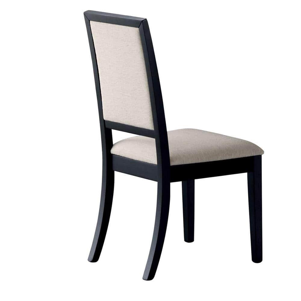 Benzara Wooden Dining Side Chair With Cream Upholstered seat And Back, Black, Set of 2