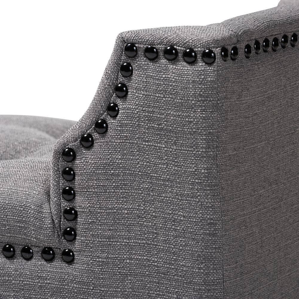 Perret Modern and Contemporary Gray Linen Fabric Upholstered Oak Brown Finished Wood Bench