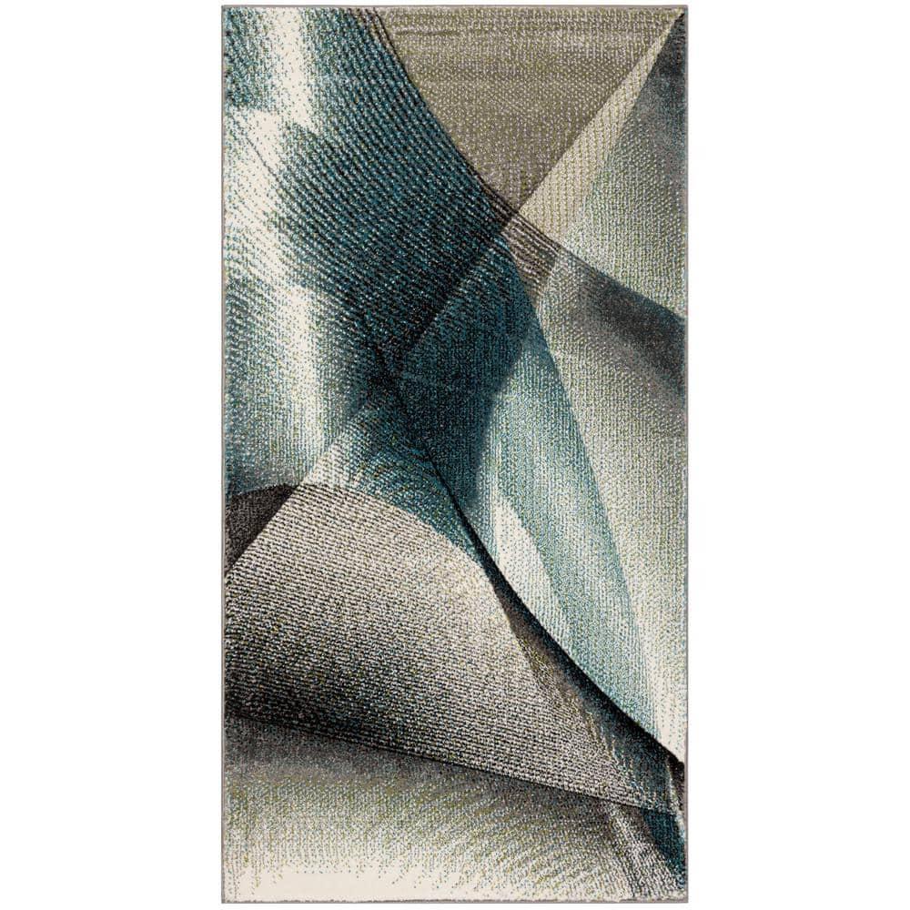 Hollywood HLW715 Machine Made Accent Rug - 2'7"x5' - Grey/Teal - Safavieh