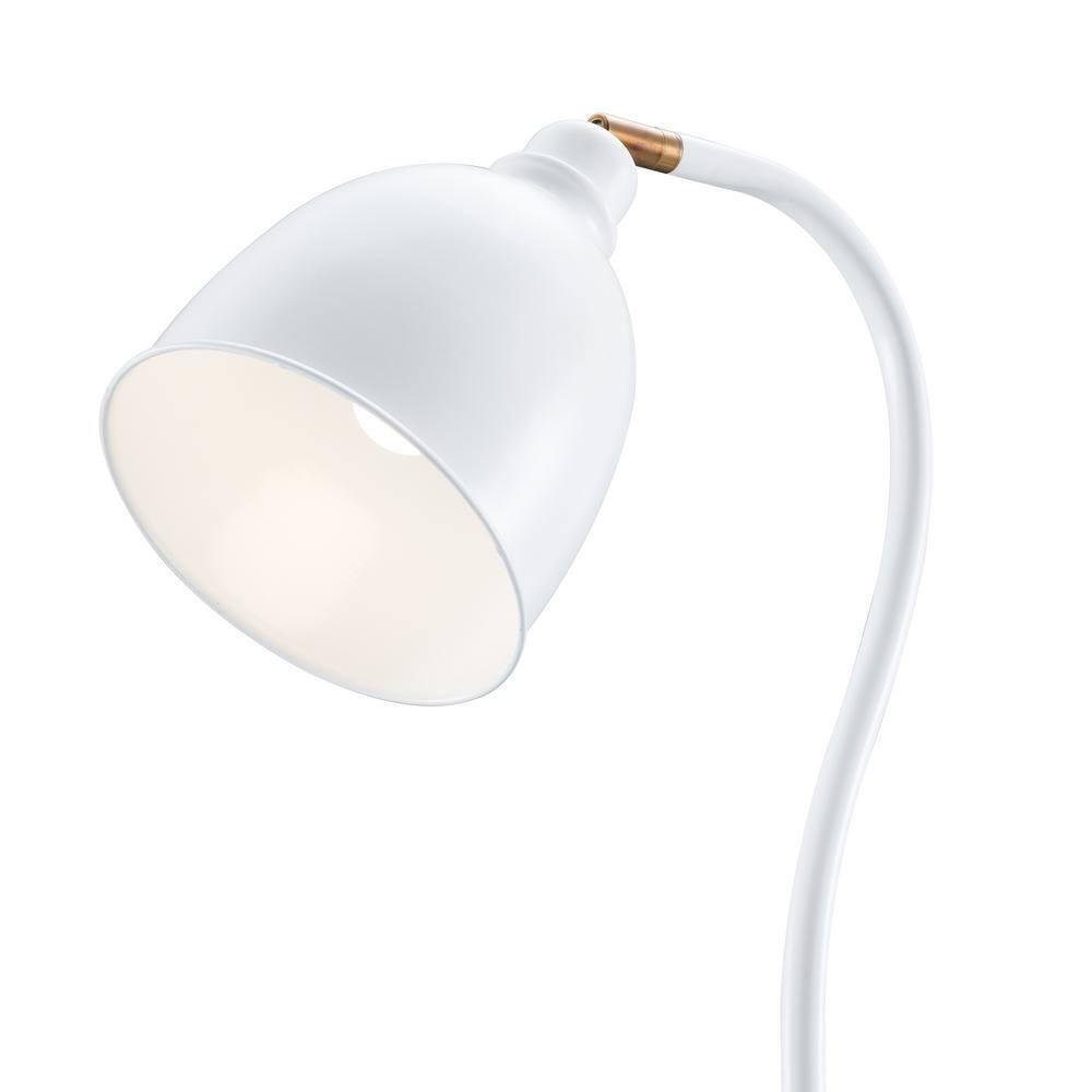 Evelyn&Zoe Vincent Adjustable/Arc Floor Lamp with Metal Shade, Matte White/Brass/Matte White
