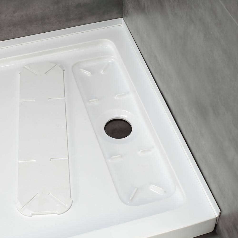 OVE Decors 48" x 32" Rectangle Shower Base Pan, White Acrylic, Hidden Side Drain, Reversible Design