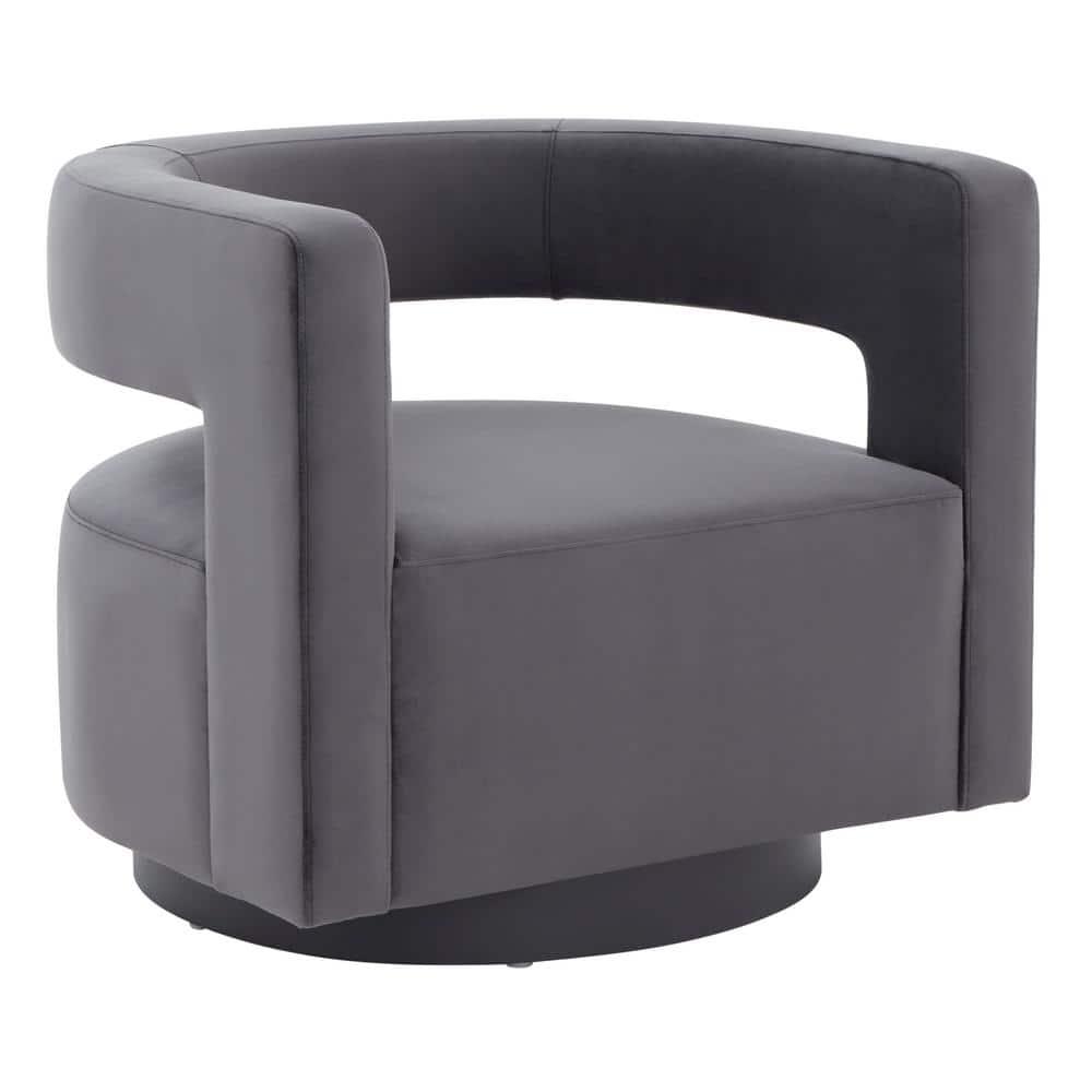 Edgar Velvet Swivel Chair - SFV4764 - Dark Grey/Black - Safavieh Couture