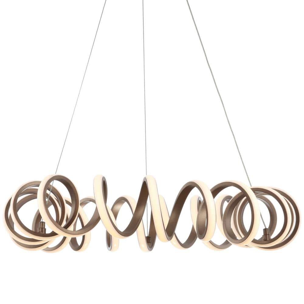 Cursive 24" Adjustable Spiral Integrated LED Metal Chandelier Ceiling Light, Coffee