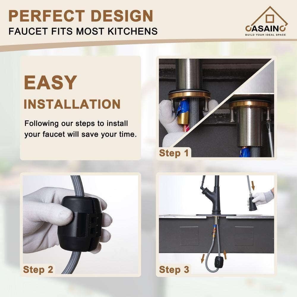 CASAINC Single-Handle Pull-Down Kitchen Faucet Single Hole Faucet 1.8 GPM