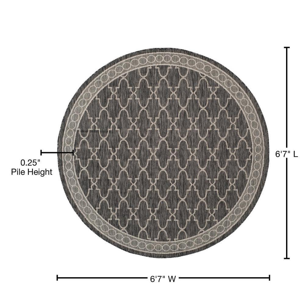 Courtyard CY8871 Power Loomed Indoor/Outdoor Area Rug - Black/Beige - 6'7" Round - Safavieh.