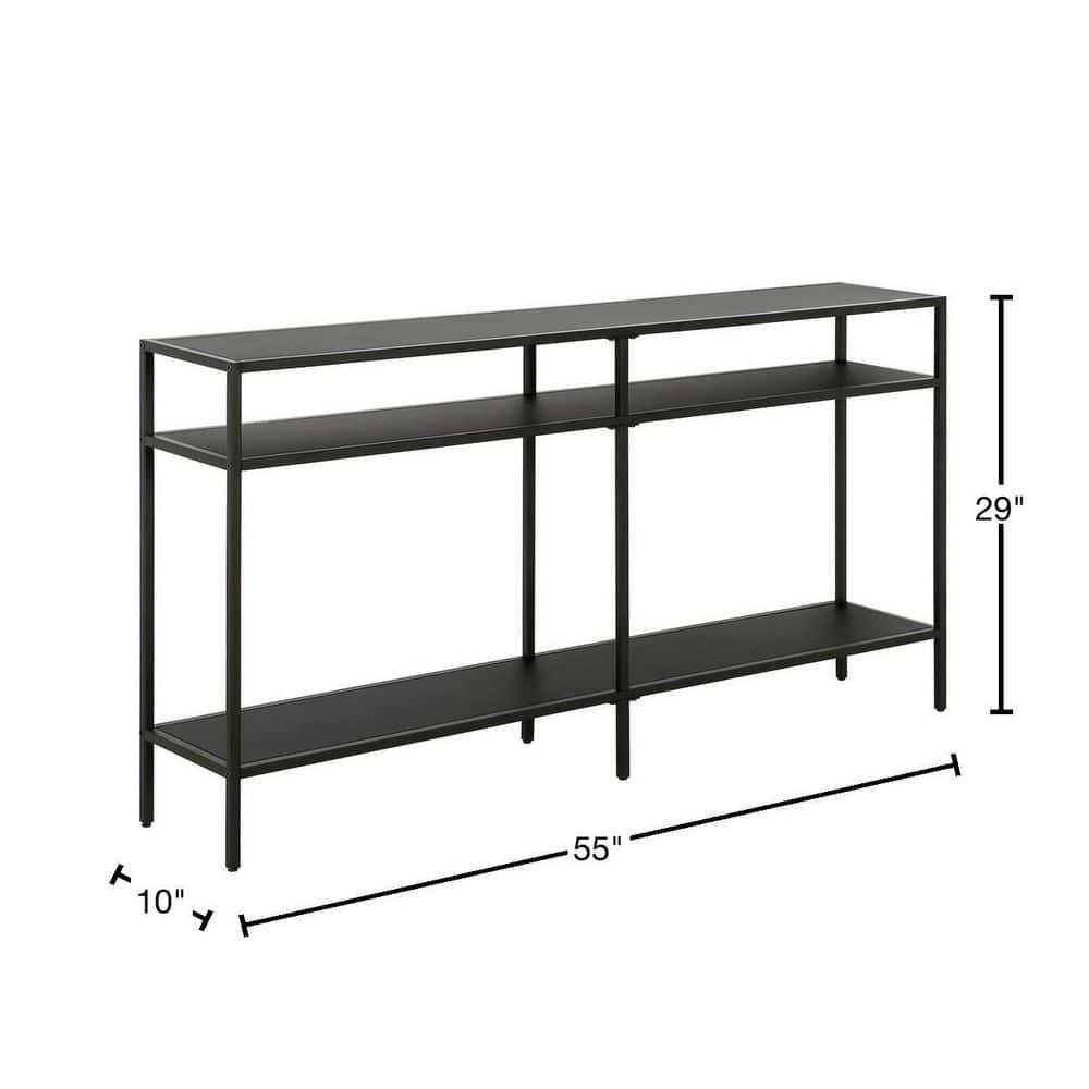 55" Black Bronze Console Table with Metal Shelves - Henn&Hart