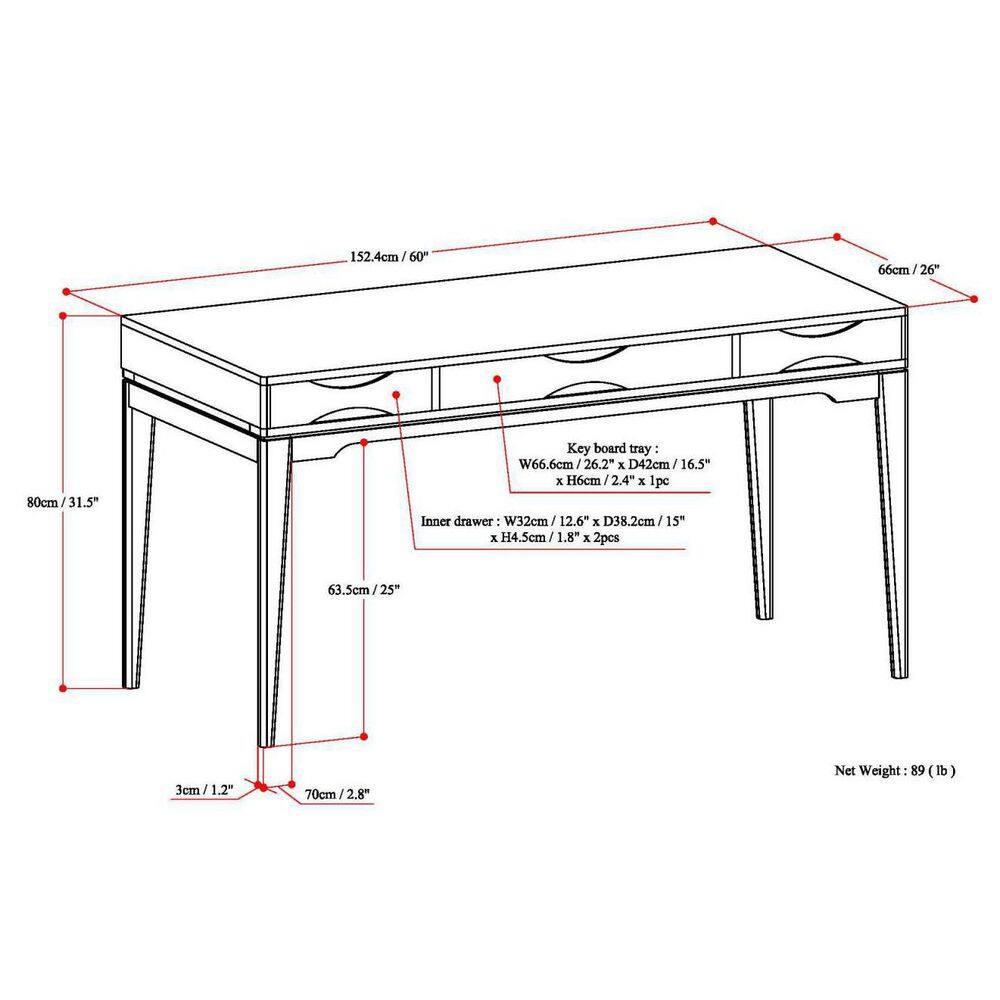 Simpli Home Harper Solid Wood Desk, Contemporary Style with Keyboard Tray and Storage