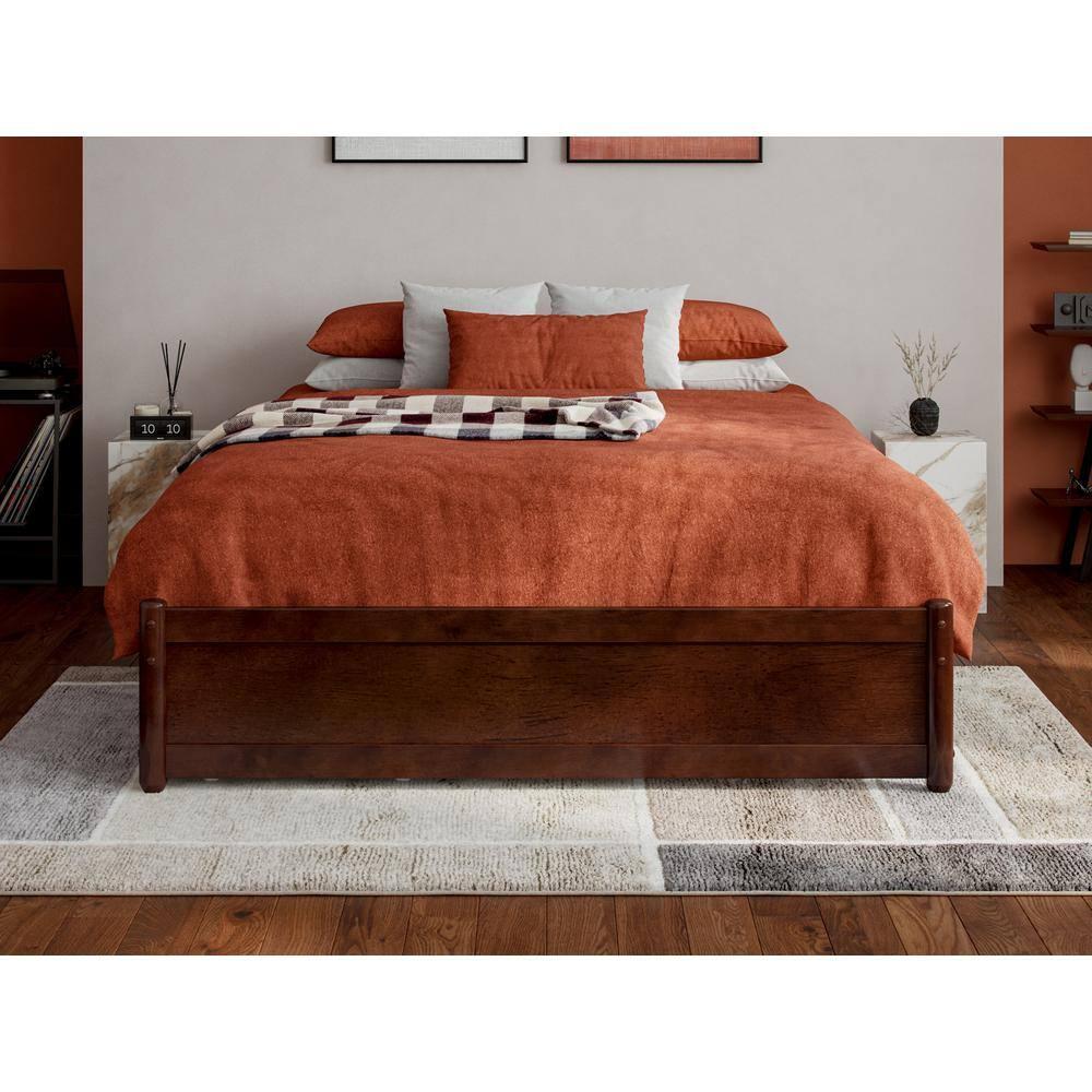 Barcelona Full Solid Wood Panel Platform Bed with Storage Drawers in Walnut