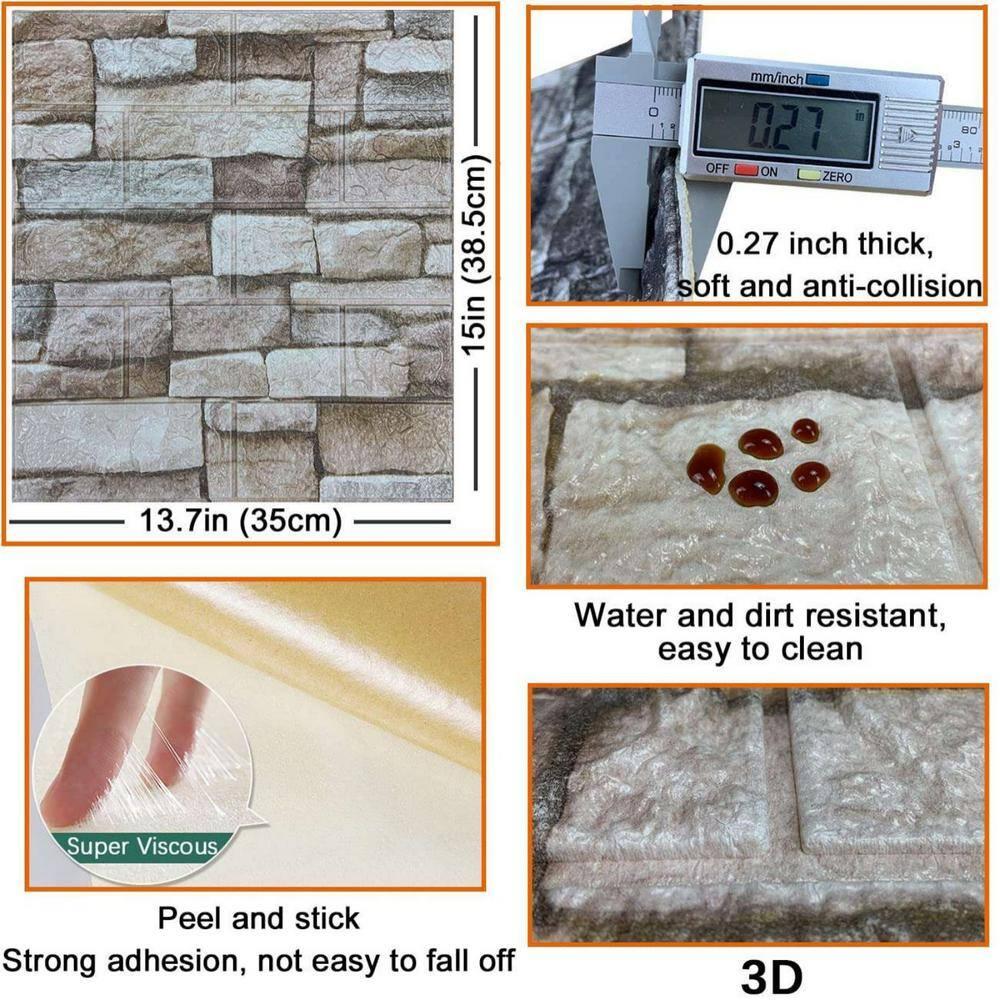 Yutianli 20PSC 3D Wall Panels Peel and Stick Faux Brick Wall Panels Self-Adhesive 3D Brick Wallpaper Foam Stone Wall Panel