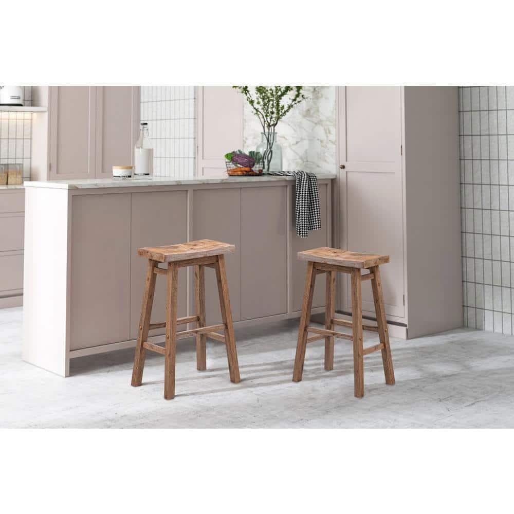 Set of 2 29" Sonoma Wire-Brush Saddle Barstools Barnwood - Boraam: Solid Acacia, Footrest