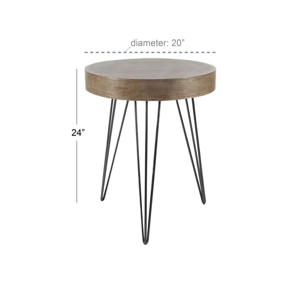 Union Rustic Villalpando Wooden Side End Brown Accent Table with Black Metal Hairpin Legs