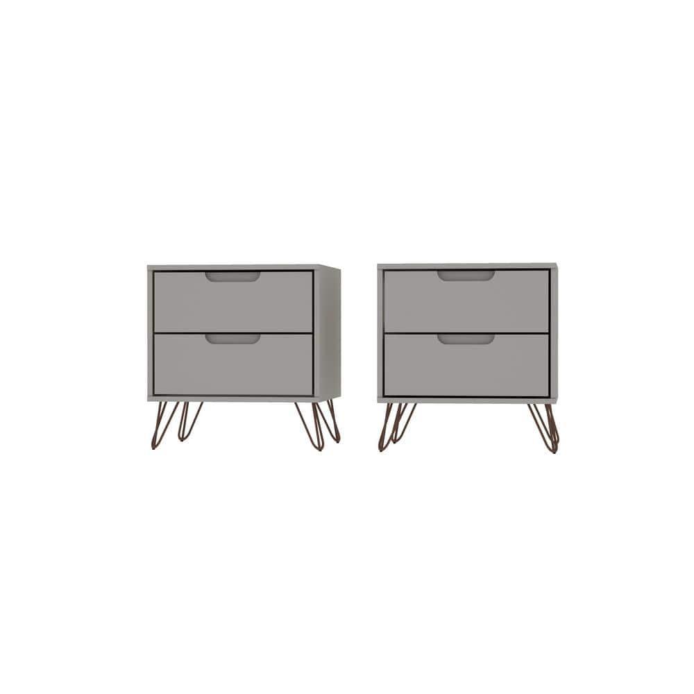 Set of 2 Rockefeller 2 Drawer Nightstands Off White - Manhattan Comfort: Modern Splayed Metal Legs, MDF