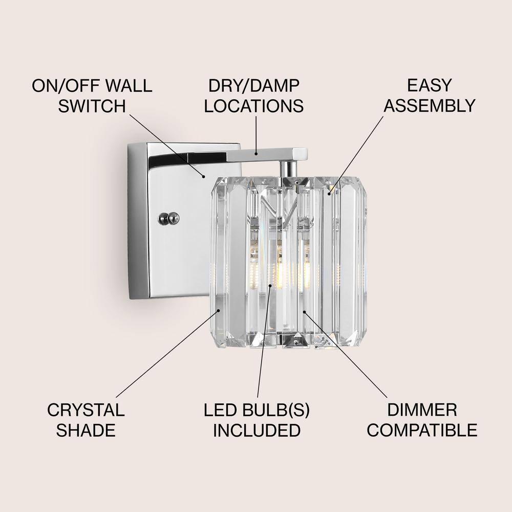 Coco Prism Vintage 4.75" 1-Light Metal/Glass Classic Glam LED Vanity Light, Chrome