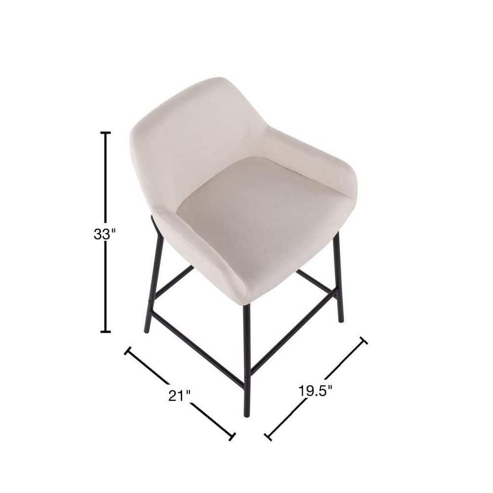Set of 2 Daniella Metal/Polyester Counter Height Barstools Black/Cream - LumiSource: Upholstered, Spot Clean, Foam Filled, Fixed Height