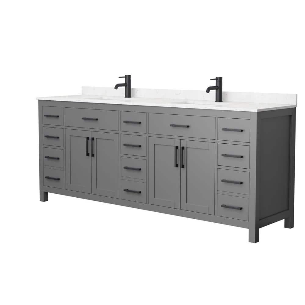 Wyndham Collection Beckett 84" Wood Double Bathroom Vanity in Dark Gray/Black