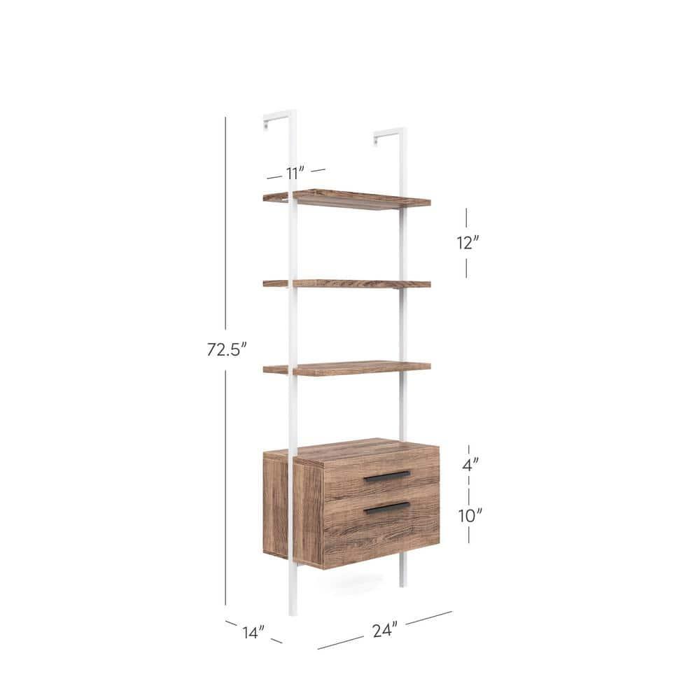 Nathan James Theo Open Shelf Bookcase with Drawers in Rustic Oak Wood and White Steel Frame