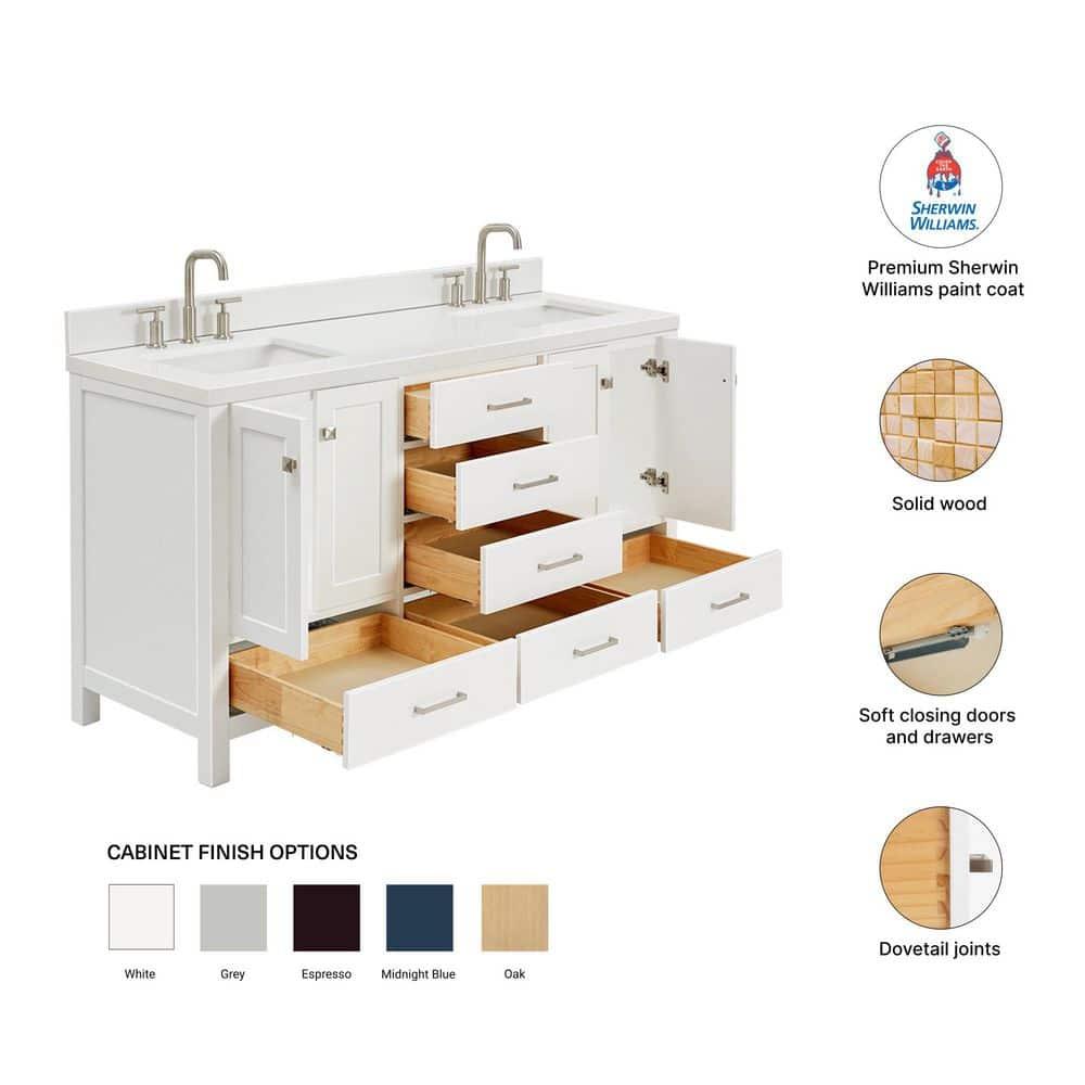 Ariel A067dwqrvo Cambridge 67" Free Standing Double Rectangular Basin Vanity Set - White