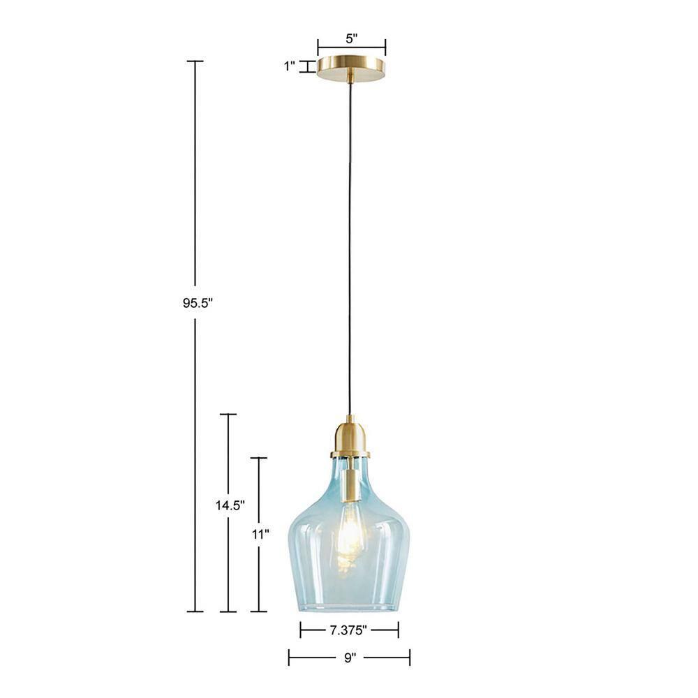 Ink+Ivy 9"x95.5" Auburn Bell Shaped Hanging Glass Simple Industrial Pendant Light Blue