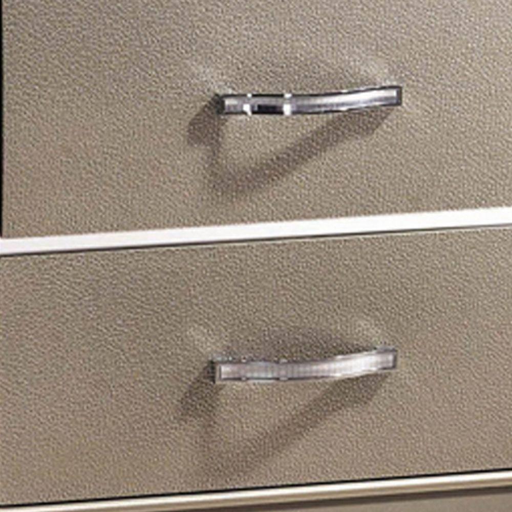 Benjara 2 Drawers Contemporary Nightstand with Mirror Accents and Metal Pull,Silver