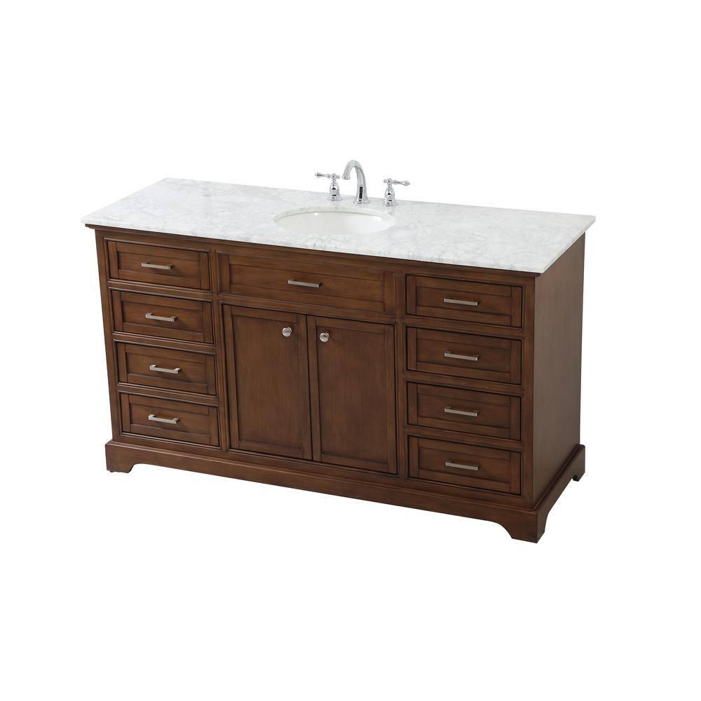 Elegant Decor Americana 60" Metal MDF Marble Single Bathroom Vanity in Teak