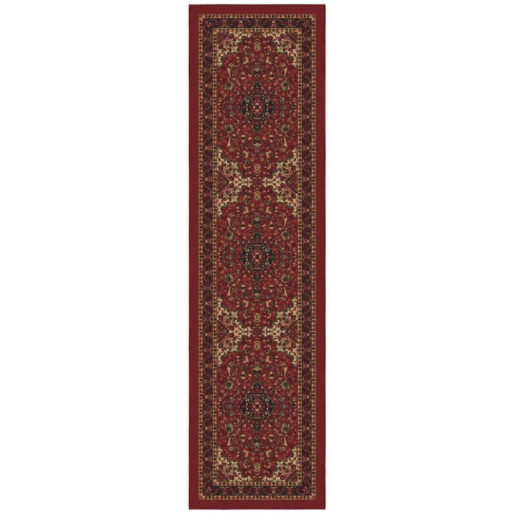 Ottohome Non-Slip Medallion Oriental Area Rug For Living Room, Hallway, Entryway Rug, Dark Red