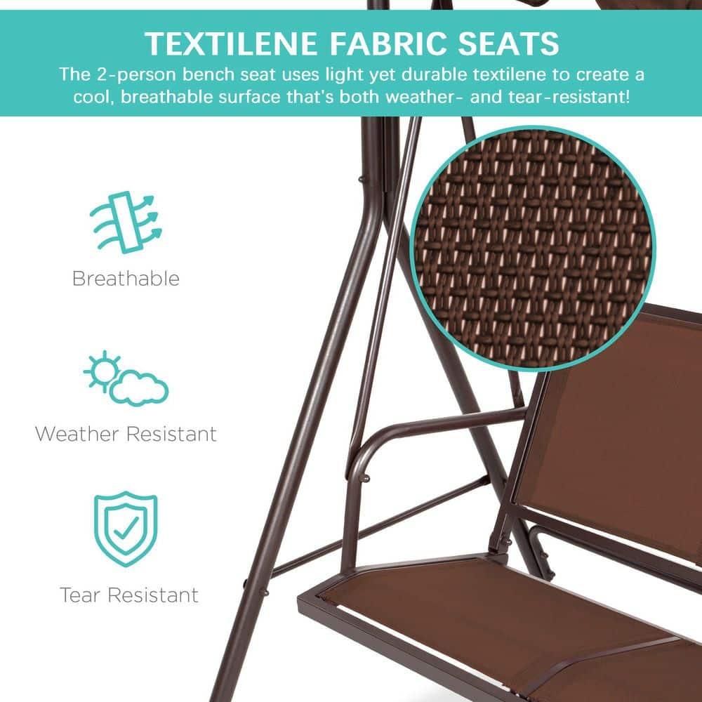 Best Choice Products 2-Seater Outdoor Adjustable Canopy Swing Glider Patio Bench w/ Textilene, Steel Frame - Brown