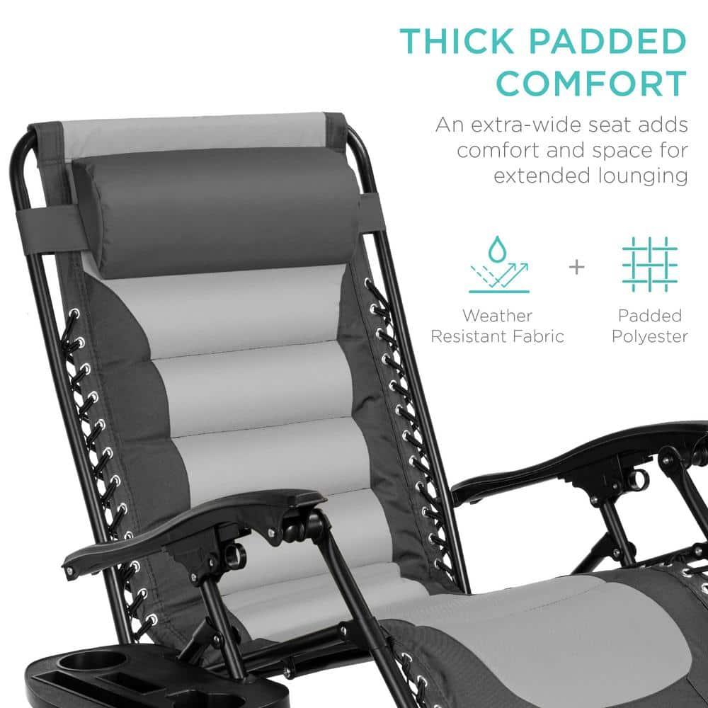 Best Choice Products Oversized Padded Zero Gravity Chair, Folding Outdoor Patio Recliner w/ Side Tray - Gray/Light Gray