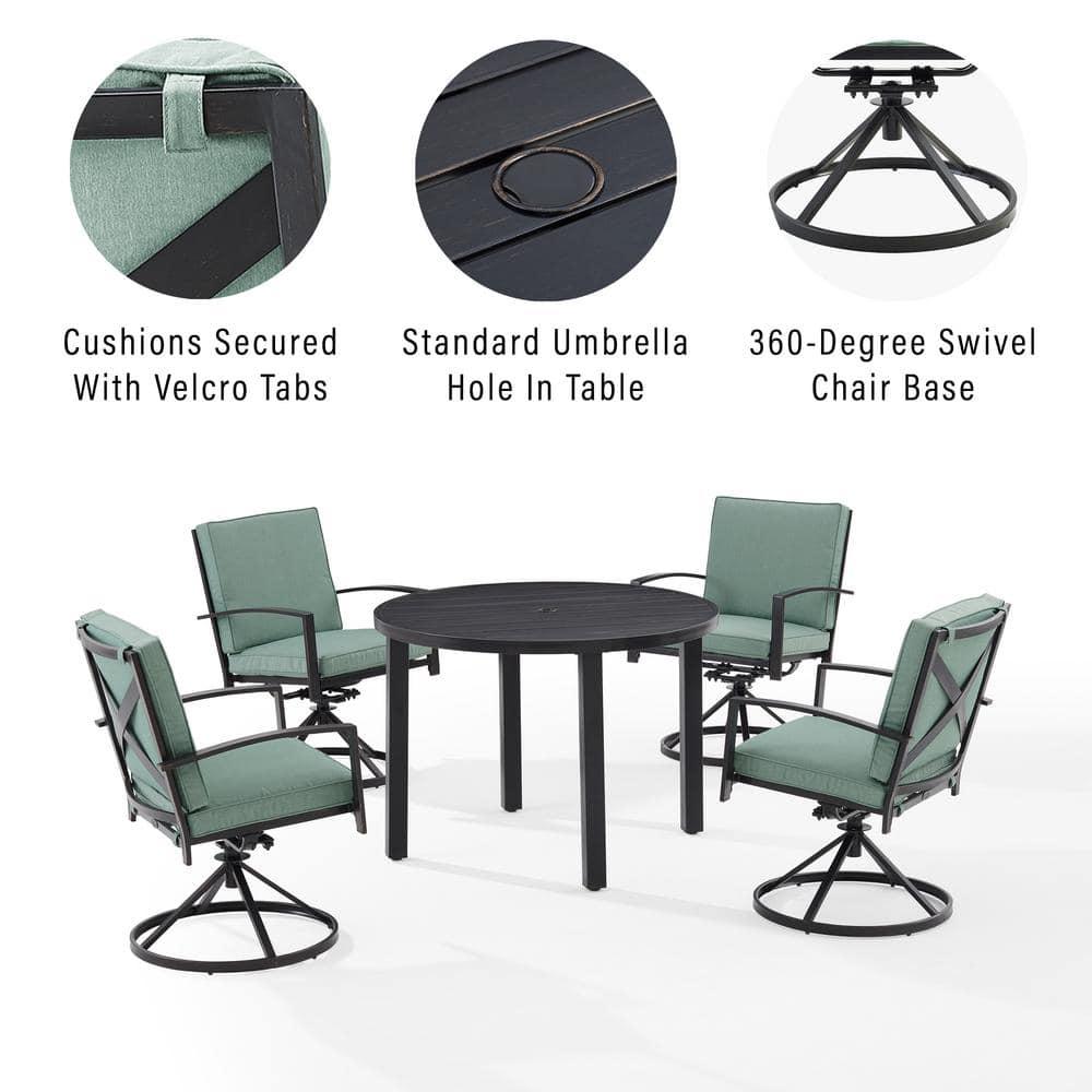 5pc Kaplan Outdoor Steel Round Dining Set with Swivel Chairs Mist/Bronze - Crosley
