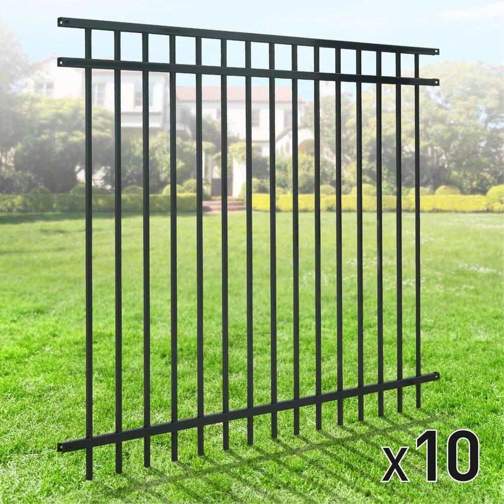 5 ft. x 6 ft. Heavy Duty Flat Top Metal Fence Panel, Anti-Rust Decorative Garden Fence Panel (Pack of 10)