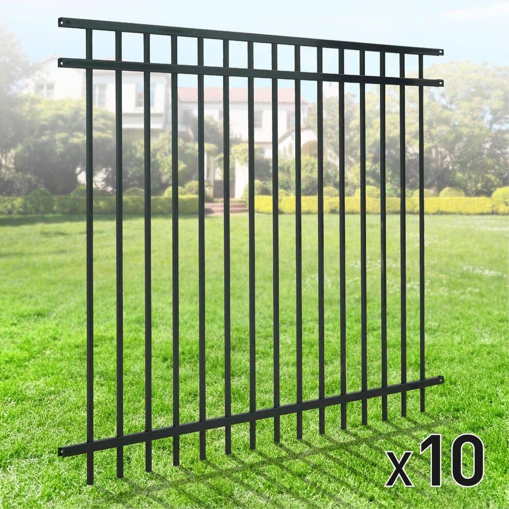 5 ft. x 6 ft. Heavy Duty Flat Top Metal Fence Panel, Anti-Rust Decorative Garden Fence Panel (Pack of 10)