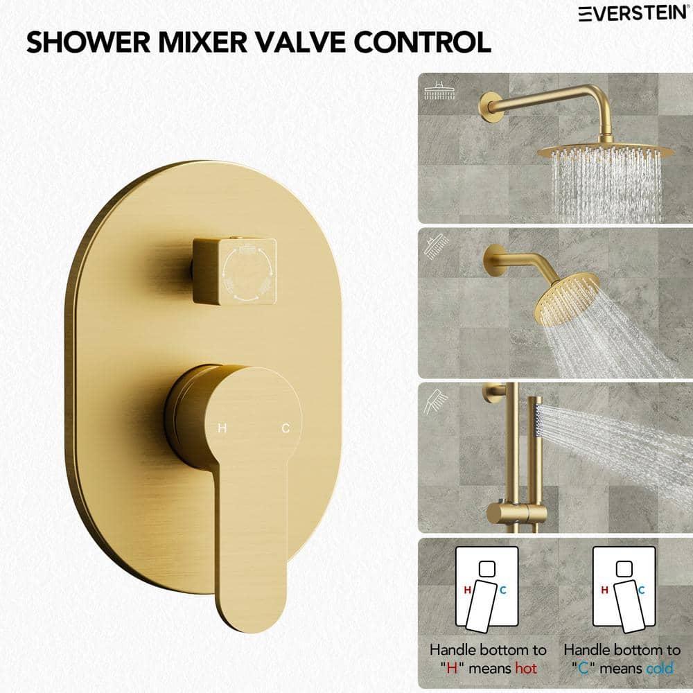 DualJetSpa 3-Function Round 10" & 6" Dual Shower Faucet System with Pressure Balancing Rough-In Valve