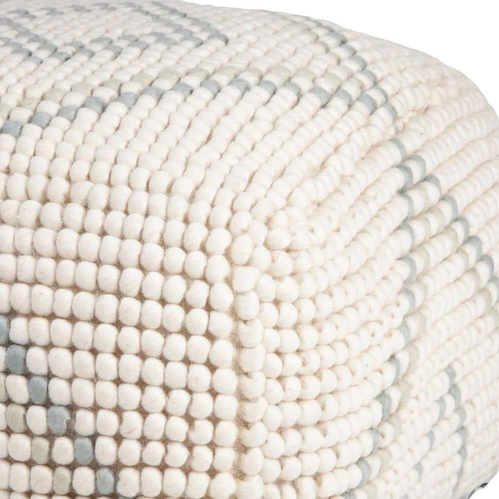 Creative Co-Op Cream New Zealand Pouf with Blue & Green Accents