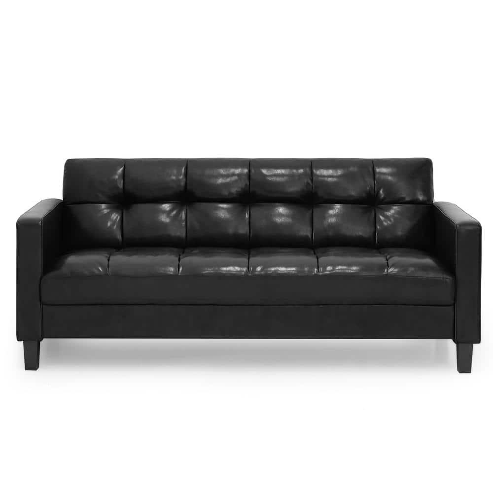 Furinno Brive Contemporary Tufted 3-Seater Sofa, Black Faux Leather