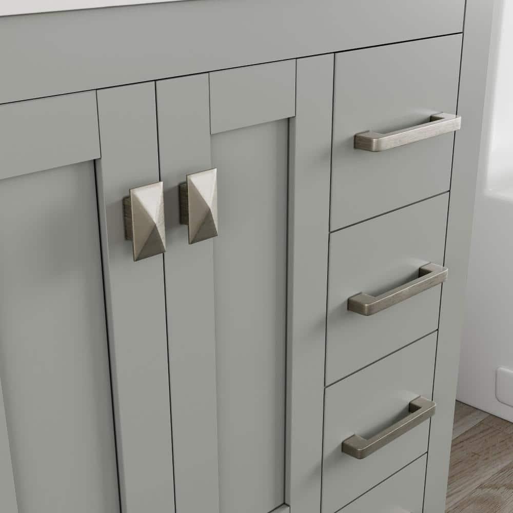 Eviva Hampton 36" Gray Transitional Bathroom Vanity w/ White Carrara Top