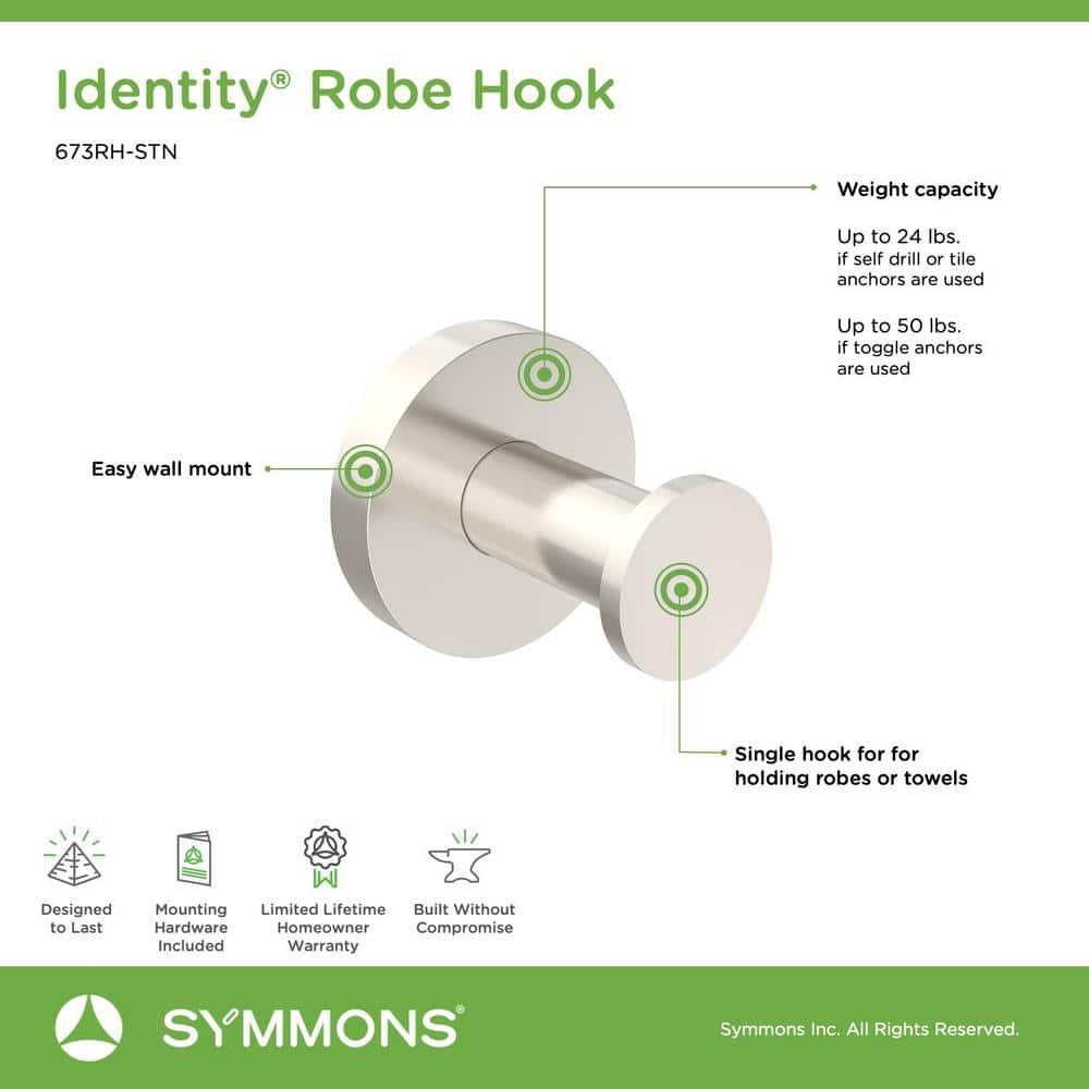 Identity Wall Mounted Robe Hook with Installation Hardware