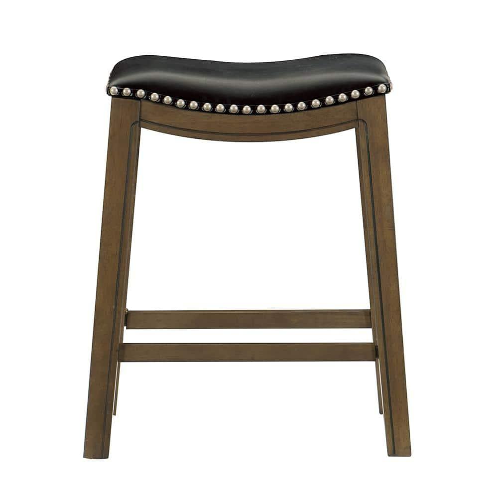 Homelegance 24" Counter Height Wooden Bar Stool Saddle Seat Barstool, Black