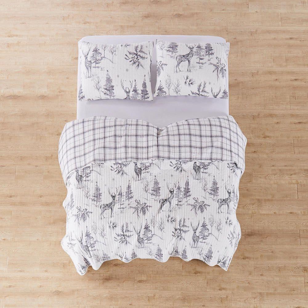 Villa Lugano Sleigh Bells Grey by Levtex Home - Sleigh Bells Grey Quilt - King - Standard - Quilt (106x92in.) - Reversible - Cotton/Poly