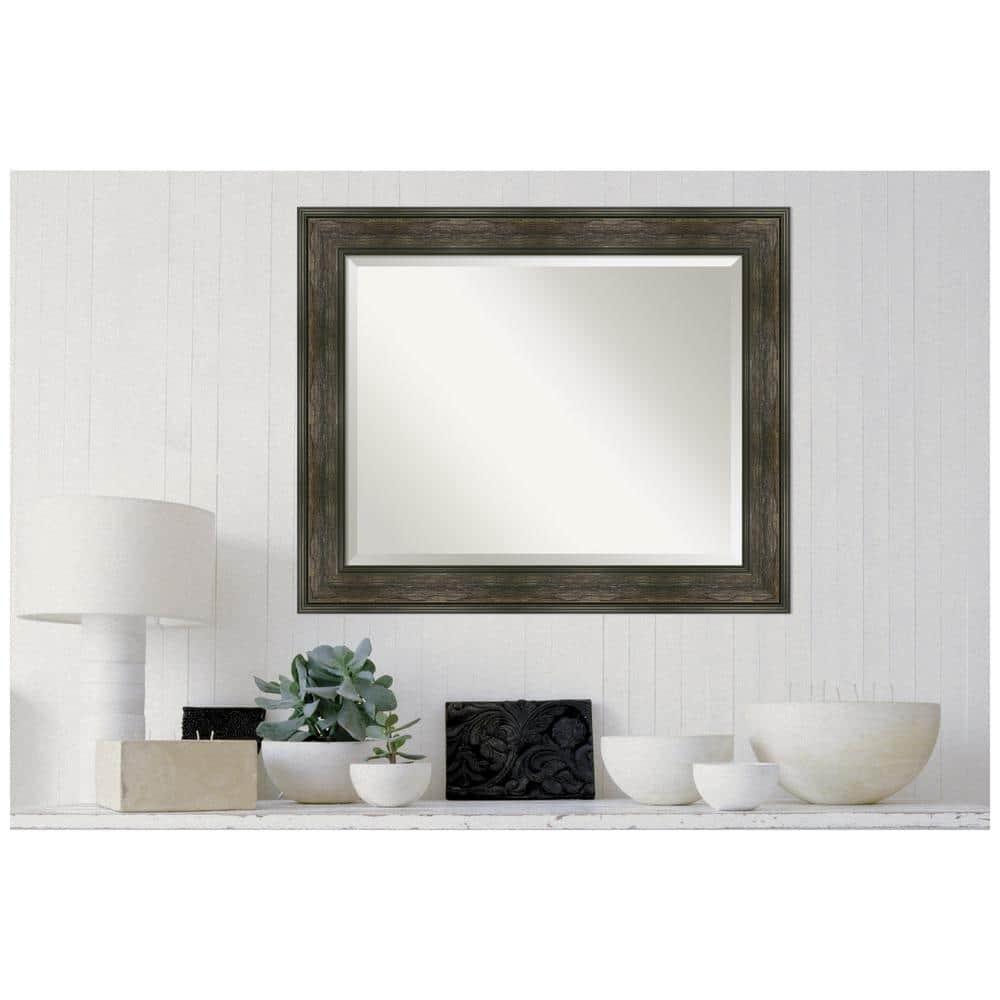 34" x 28" Non-Beveled Rail Rustic Char Wall Mirror - Amanti Art: Rectangle, Polystyrene Frame, Wall Mounted