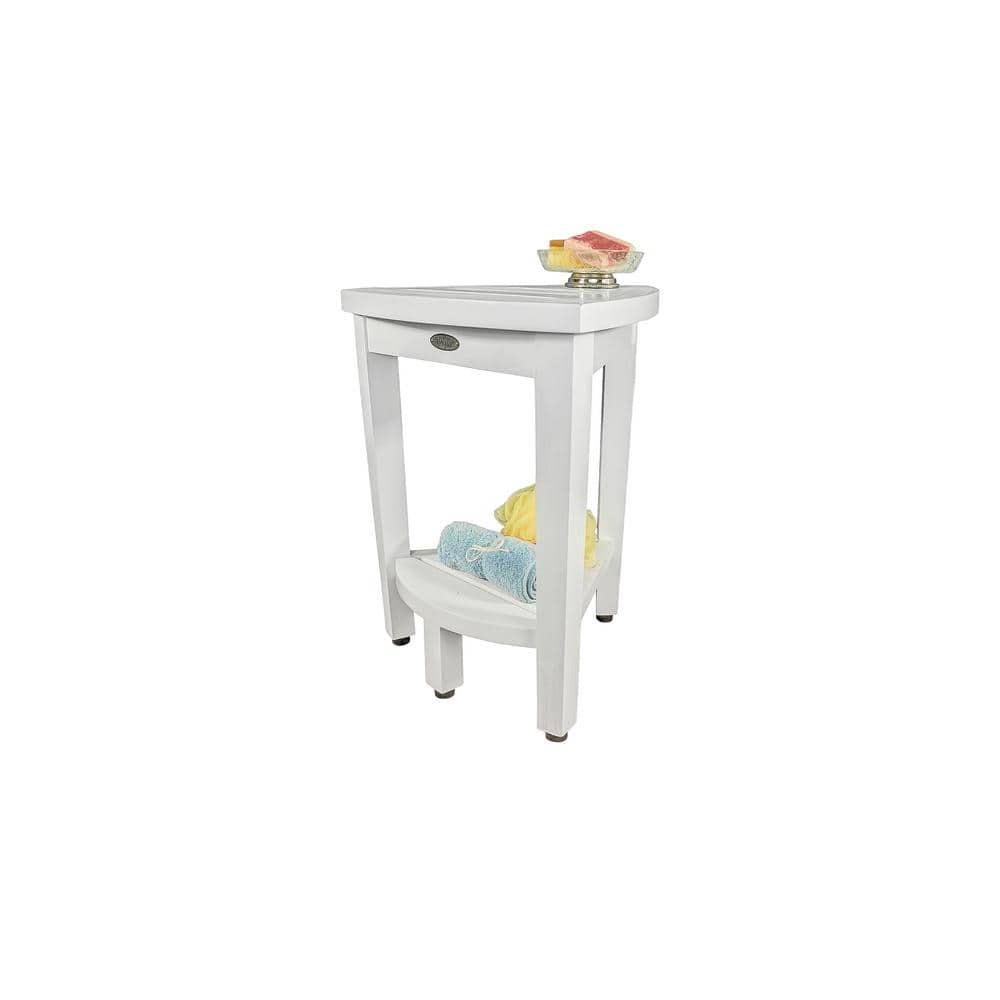 CoastalVogue 15" FlexiCorner ED1123 Wide Teak Wood Shower Bench/Stool : Microfiber, Machine Washable, Non-Slip Backing