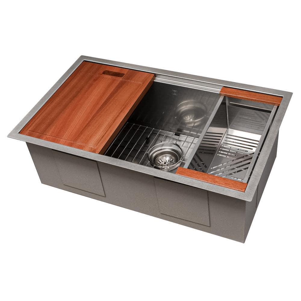 ZLINE 33 in. Garmisch Undermount Single Bowl Satin Stainless Steel Kitchen Sink with Bottom Grid and Accessories (SLS-33S)