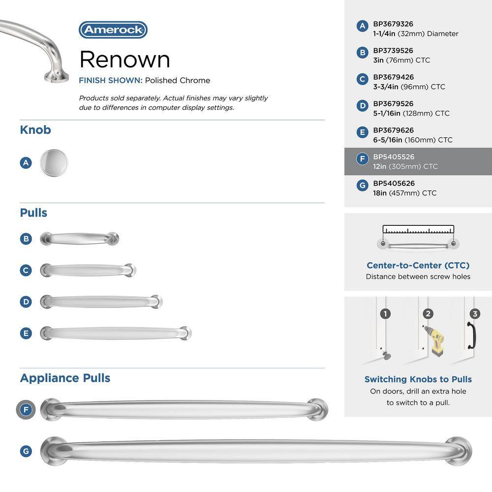 Amerock Renown 12 inch (305mm) Center-to-Center Polished Chrome Appliance Pull